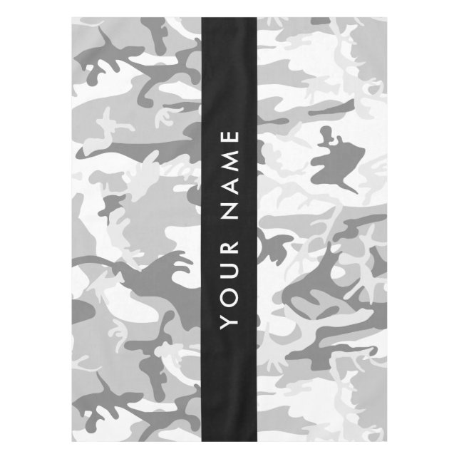 Winter Snow Grey Camouflage Your name Personalize Tablecloth (Front)