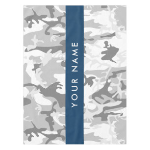 Winter Snow Grey Camouflage Your name Personalize Tablecloth
