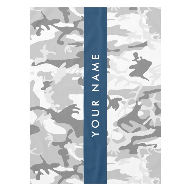 Winter Snow Grey Camouflage Your name Personalize Tablecloth (Front)