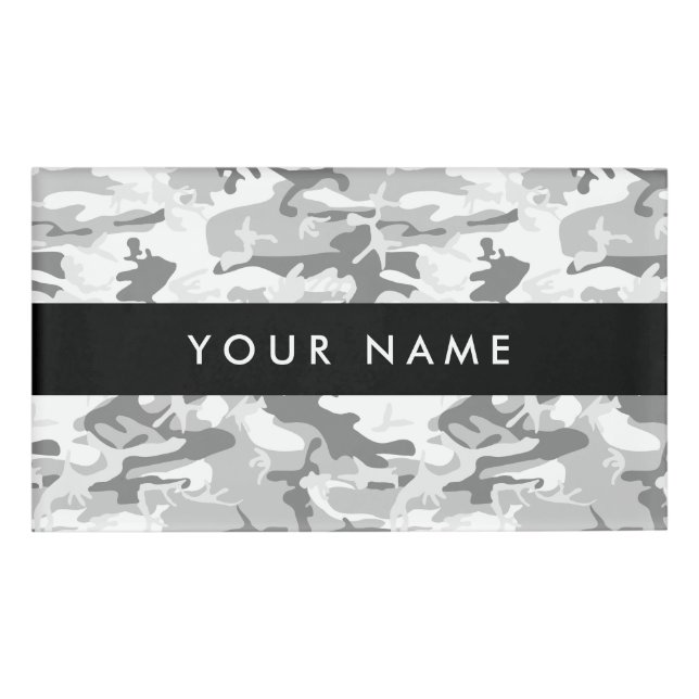 Winter Snow Grey Camouflage Your name Personalize Tag (Front)