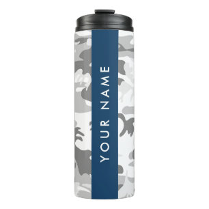 Winter Snow Grey Camouflage Your name Personalize Thermal Tumbler