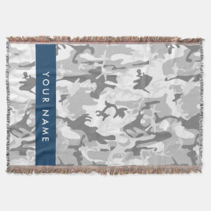 Winter Snow Grey Camouflage Your name Personalize Throw Blanket