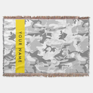 Winter Snow Grey Camouflage Your name Personalize Throw Blanket
