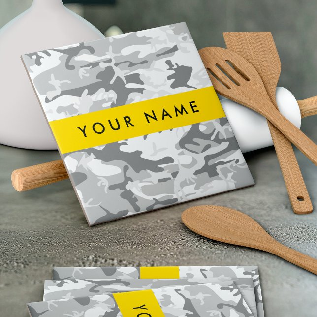 Winter Snow Grey Camouflage Your name Personalize Tile (Creator Uploaded)