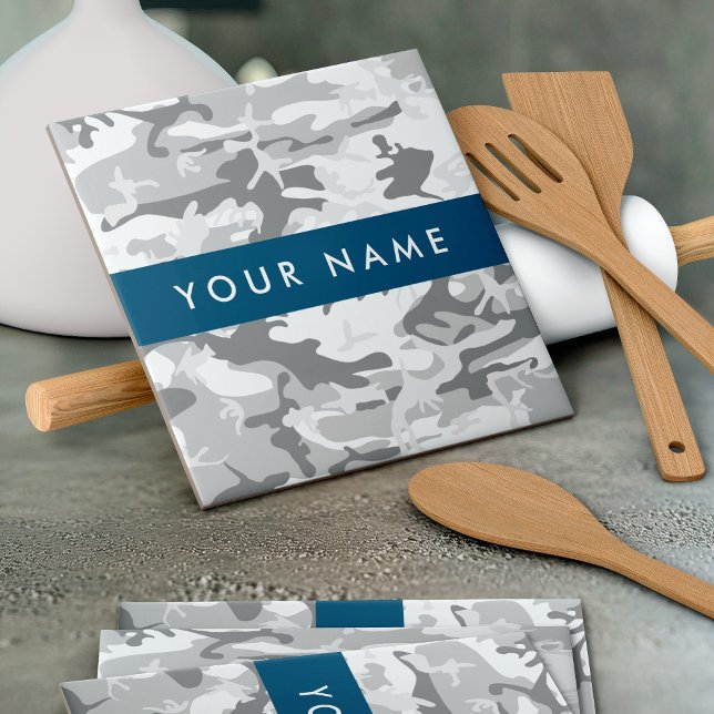 Winter Snow Grey Camouflage Your name Personalize Tile (Creator Uploaded)