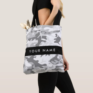 Winter Snow Grey Camouflage Your name Personalize Tote Bag