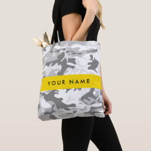 Winter Snow Grey Camouflage Your name Personalize Tote Bag