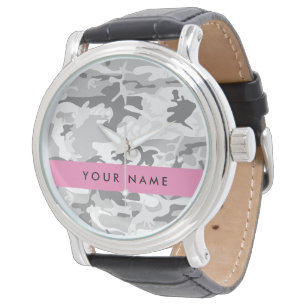 Winter Snow Grey Camouflage Your name Personalize Watch