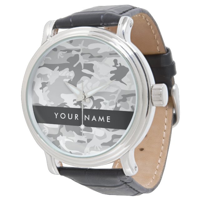 Winter Snow Grey Camouflage Your name Personalize Watch (Angled)