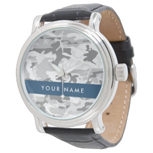 Winter Snow Grey Camouflage Your name Personalize Watch