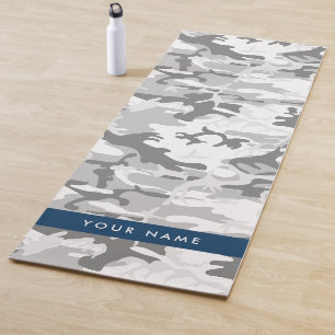 Winter Snow Grey Camouflage Your name Personalize Yoga Mat