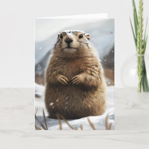 Winter Snow Groundhog Holiday Card
