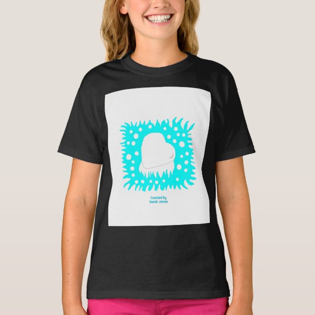 Winter Snow Heart Girls Black Basic T Shirt (Front)
