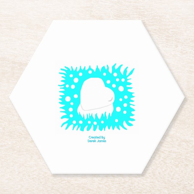 Winter Snow Heart Hexagon Paper Coaster (Front)