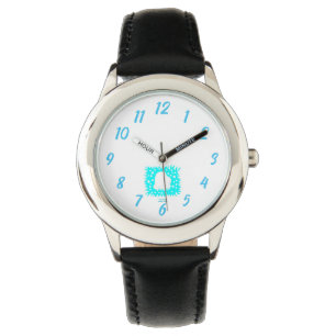 Winter Snow Heart Kids Black Leather Watch