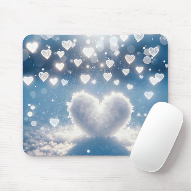 Winter Snow Hearts Mouse Pad (With Mouse)