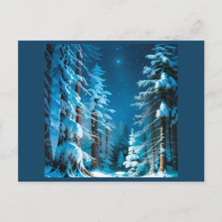 Winter Snow in a Starry Pine Forest Postcard