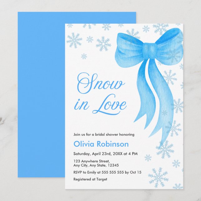 Winter Snow in Love Snowflakes Bridal Shower  Invitation (Front/Back)
