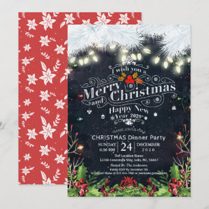 Winter Snow land Christmas & New Year Dinner Party Invitation