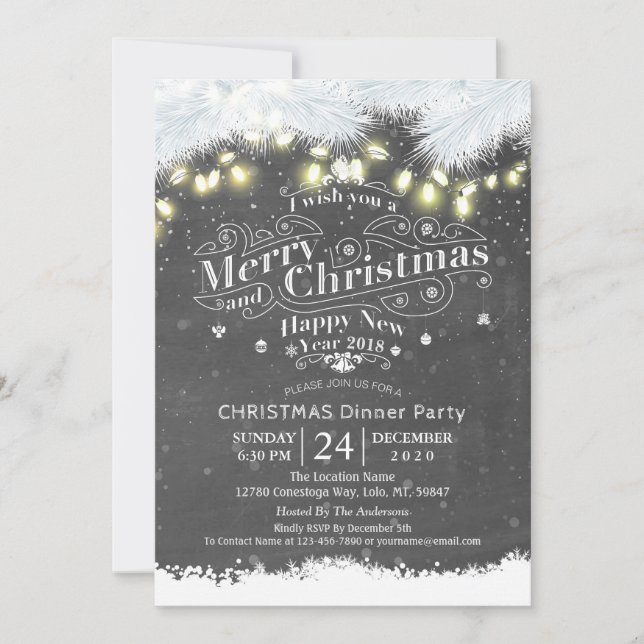 Winter Snow land Christmas & New Year Dinner Party Invitation (Front)