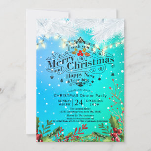 Winter Snow land Christmas & New Year Dinner Party Invitation