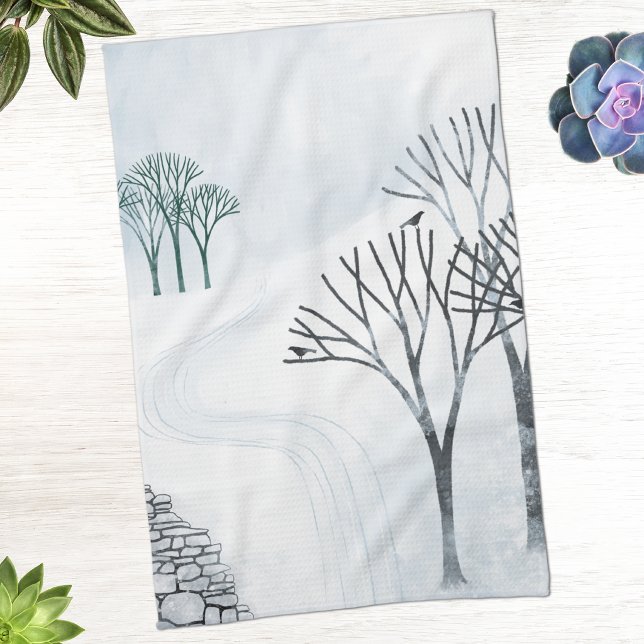 Winter Snow Landscape Art Kitchen Towel (Winter landscape art kitchen tea towel)