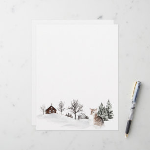 Winter Snow Landscape Deer Letterhead