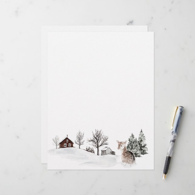 Winter Snow Landscape Deer Letterhead (Front/Back In Situ)