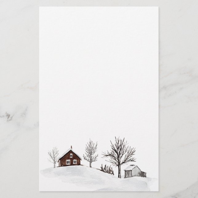 Winter Snow Landscape Deer Stationery (Front)