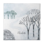 Winter Snow Landscape Personalized Tile<br><div class="desc">A snowy winter scene with trees and a dry stone wall. Original art by Nic Squirrell.  Change the name to customize.</div>