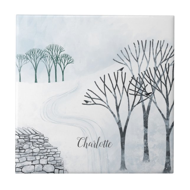 Winter Snow Landscape Personalized Tile (Front)