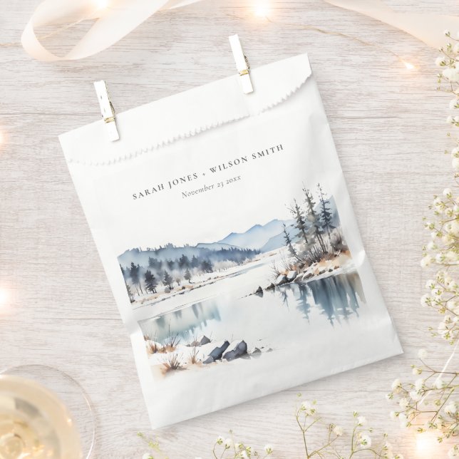 Winter Snow Mountain Lake Landscape Wedding Favour Bag (Clipped)