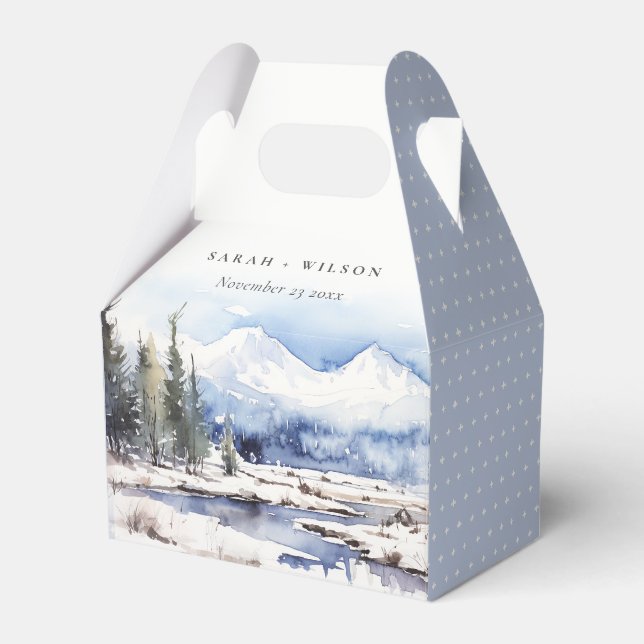 Winter Snow Mountain Ski Landscape Wedding Favor Box (Front Side)