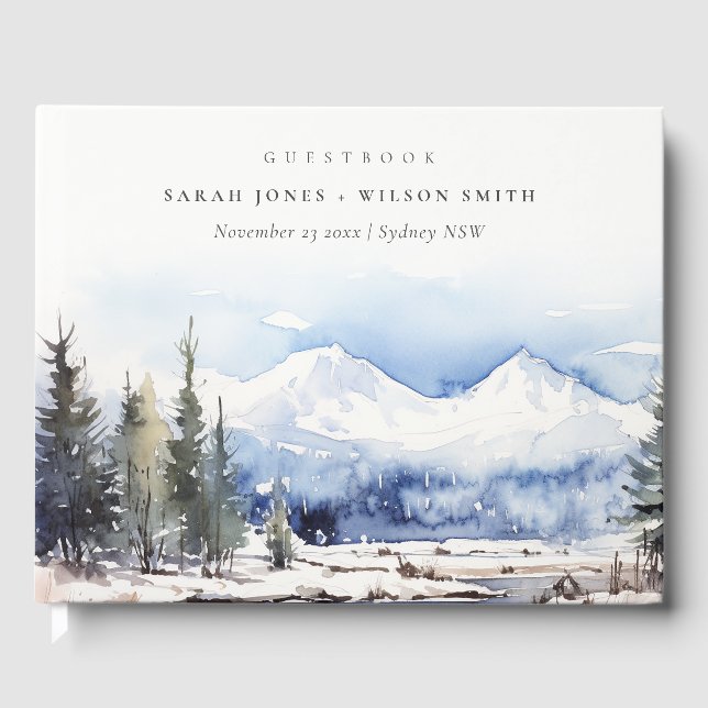 Winter Snow Mountain Ski Landscape Wedding Guest Book (Front)