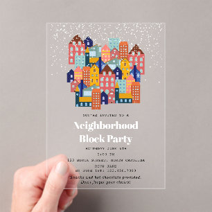 Winter Snow Neighborhood Block Party Acrylic Invitations