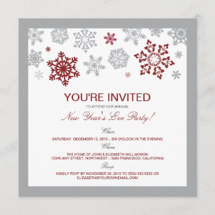 Winter Snow New Year's Eve Party Invitation (red)