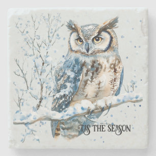 Winter Snow Owl Christmas Stone Coaster