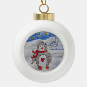 Winter Snow Penguin Ceramic Ball Christmas Ornament