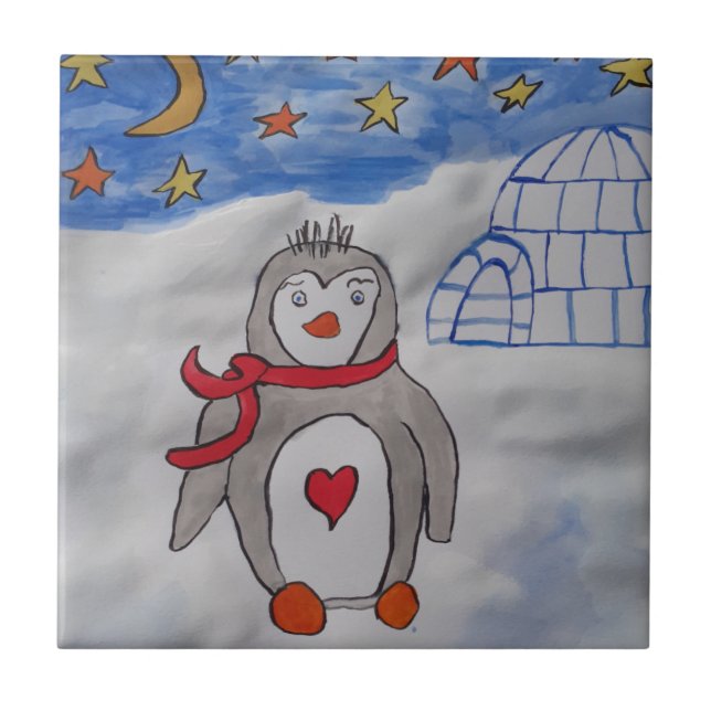 Winter Snow Penguin Ceramic Tile (Front)