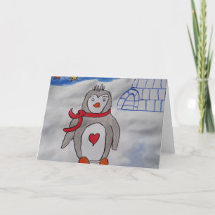 Winter Snow Penguin Greeting Card