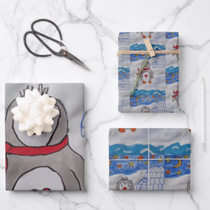 Winter Snow Penguin Wrapping Paper Sheet