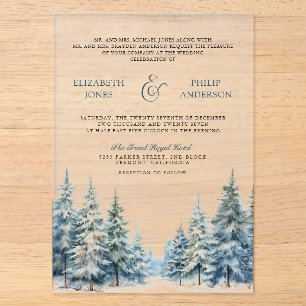 Winter Snow Pine Tree Forest Wedding Acrylic Invitations