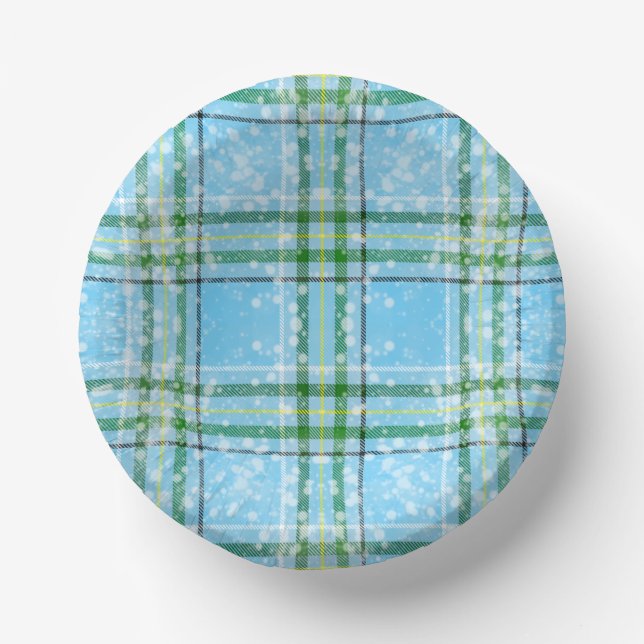 Winter Snow Plaid Tartan Design  Paper Plate (Front)