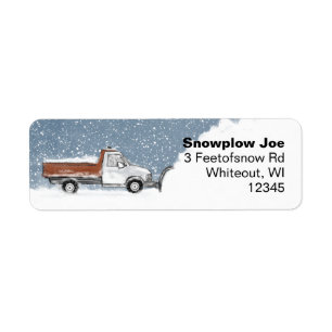 Winter Snow Plow Plowing Return Address Labels
