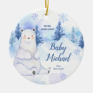Winter Snow Polar Bear We're Expecting Parents Ceramic Ornament