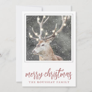 Winter Snow Reindeer Glowing Christmas Lights Holiday Card