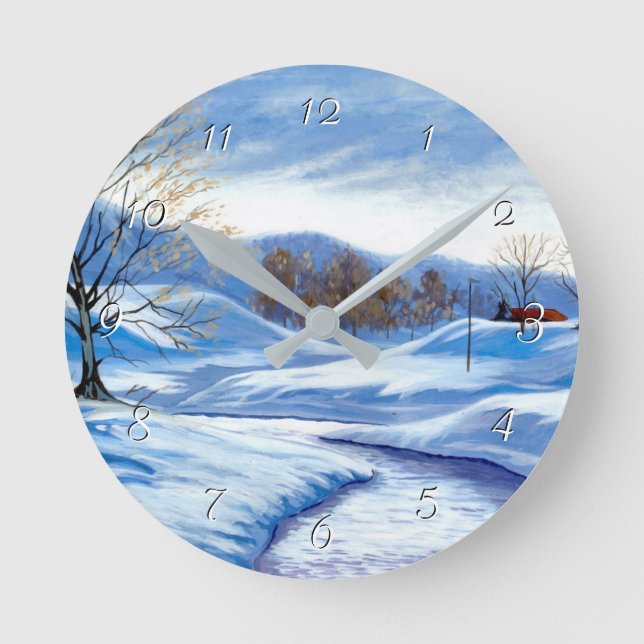 Winter Snow Road Round Clock (Front)