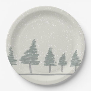 Winter Snow Scene Christmas Party Plate