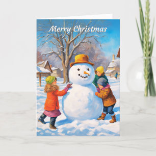 Winter Snow Scene Merry Christmas Festive Snowman Holiday Card