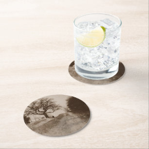 winter snow scene photographic art round paper coaster